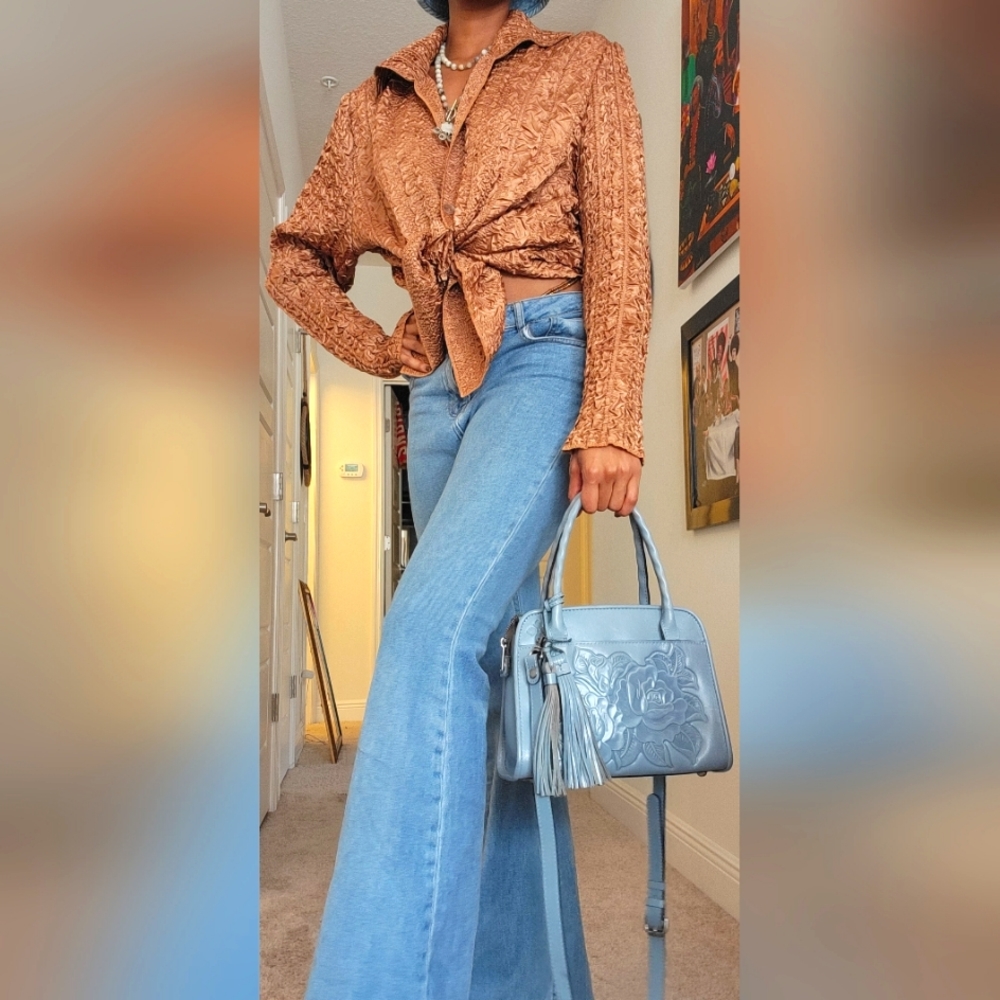 Textured silky fabric button down